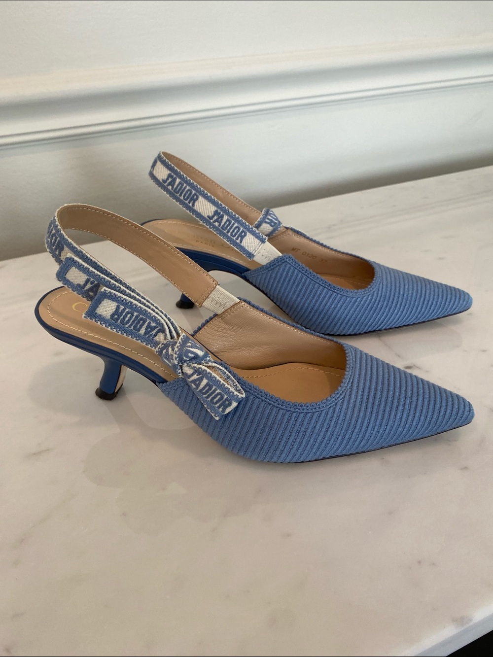 Dior Light Blue Slingback Kitten Heel Pumps